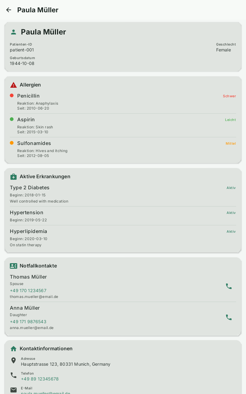 Azra Patientendetails-Bildschirm mit medizinischen Informationen