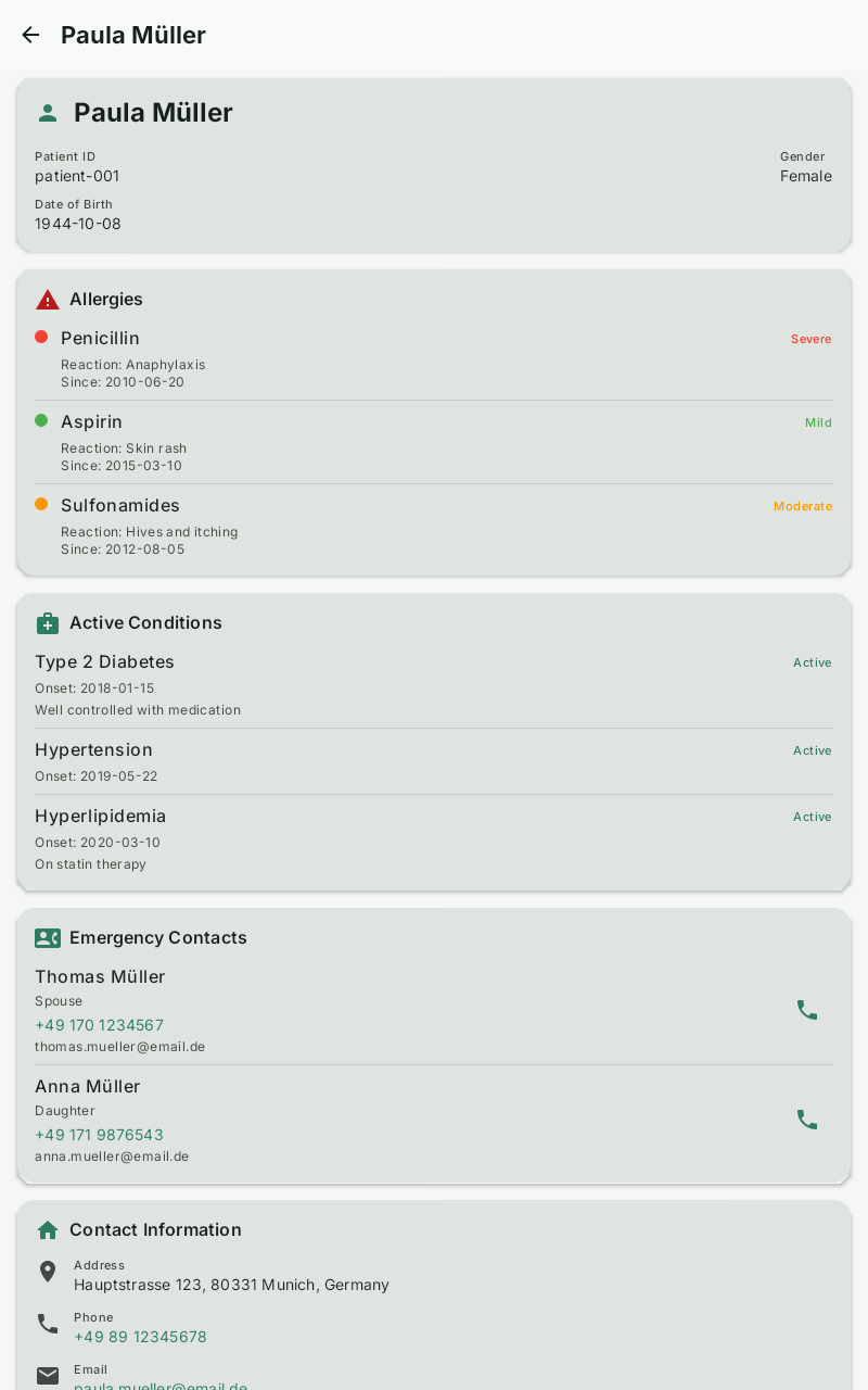 Azra patient details screen with medical information